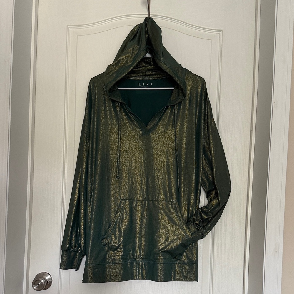 LIVI for Lane Bryant Metallic Green Shimmer Hoodie Plus 18/20 Wicked
